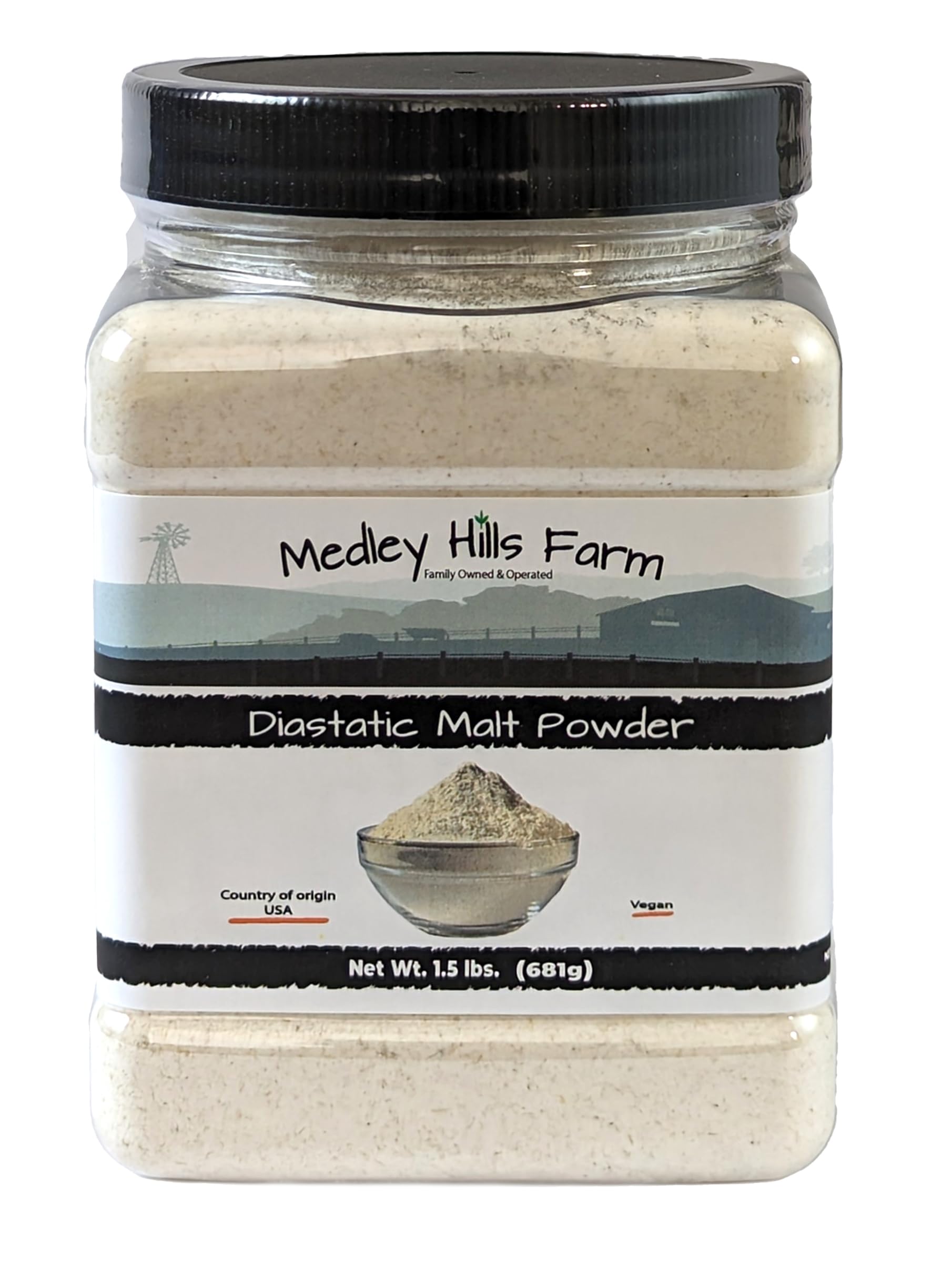 Diastatic Malt Powder by Medley hills farm 1.5 Lbs. in Reusable Container - Great Diastatic malt powder for baking Bread, Pizza 