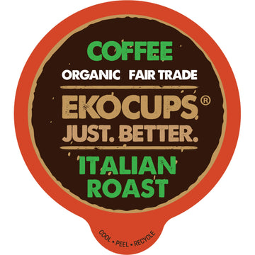 Ekocups Organic Italian Roast Coffee Pods, Extra 30% More Coffee Per Cup, Artisan Fair Trade Dark Roast, Italian Roast Coffee Fo