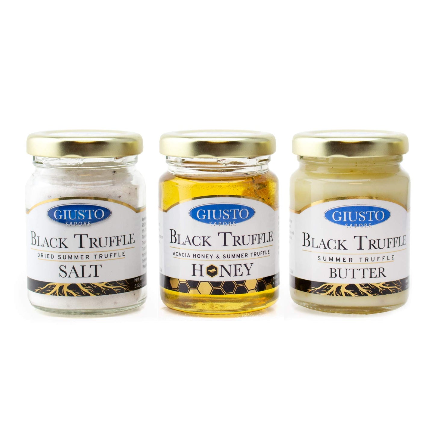 Giusto Sapore Truffle Trio Sweet And Savory Gourmet Gift Set - All Natural Truffle Acacia Honey  Truffle Salt And Truffle Butter - 3 Pack