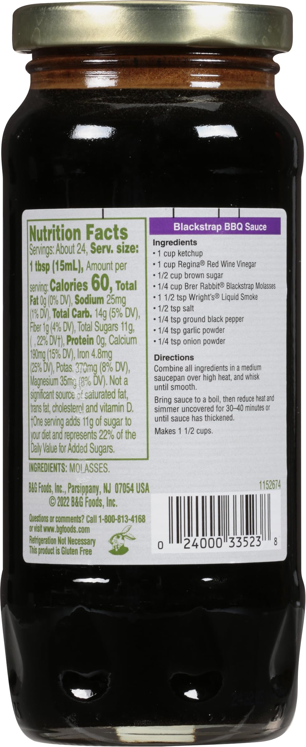 Brer Rabbit Unsulphured Molasses, Blackstrap, 12 Ounce