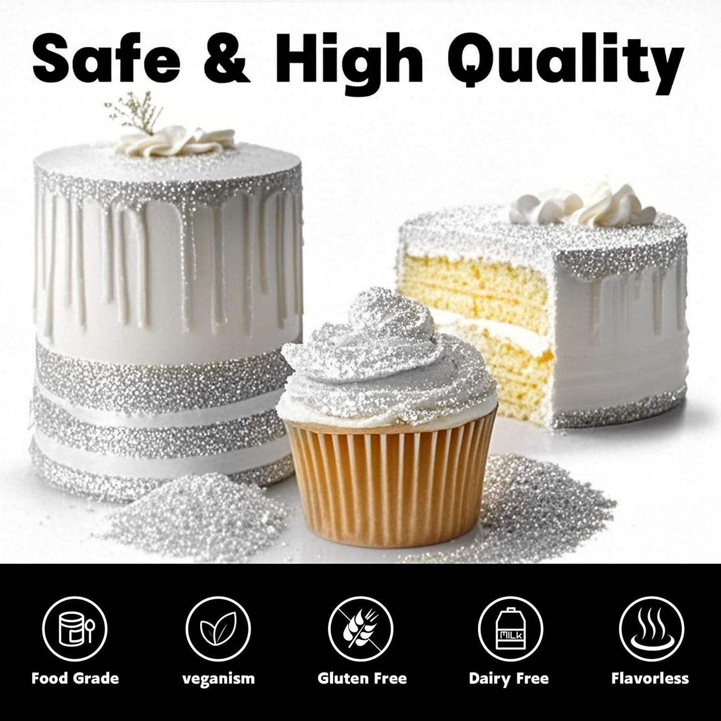 CAKESTAR Edible Glitter Spray - 10g Luster Dust for Cakes & Drinks - Silver Gray