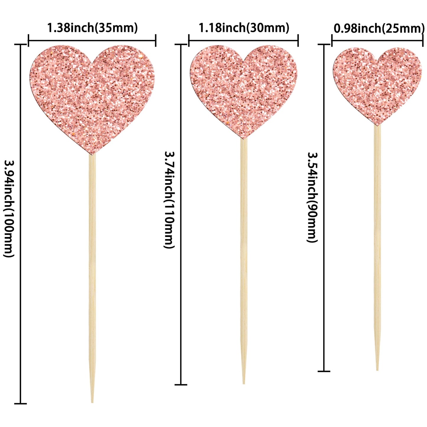 Gyufise Heart Cupcake Toppers - 30 Pcs Rose Gold Glitter Picks for Weddings, Engagements, Birthdays, Valentines Day Party Supplies