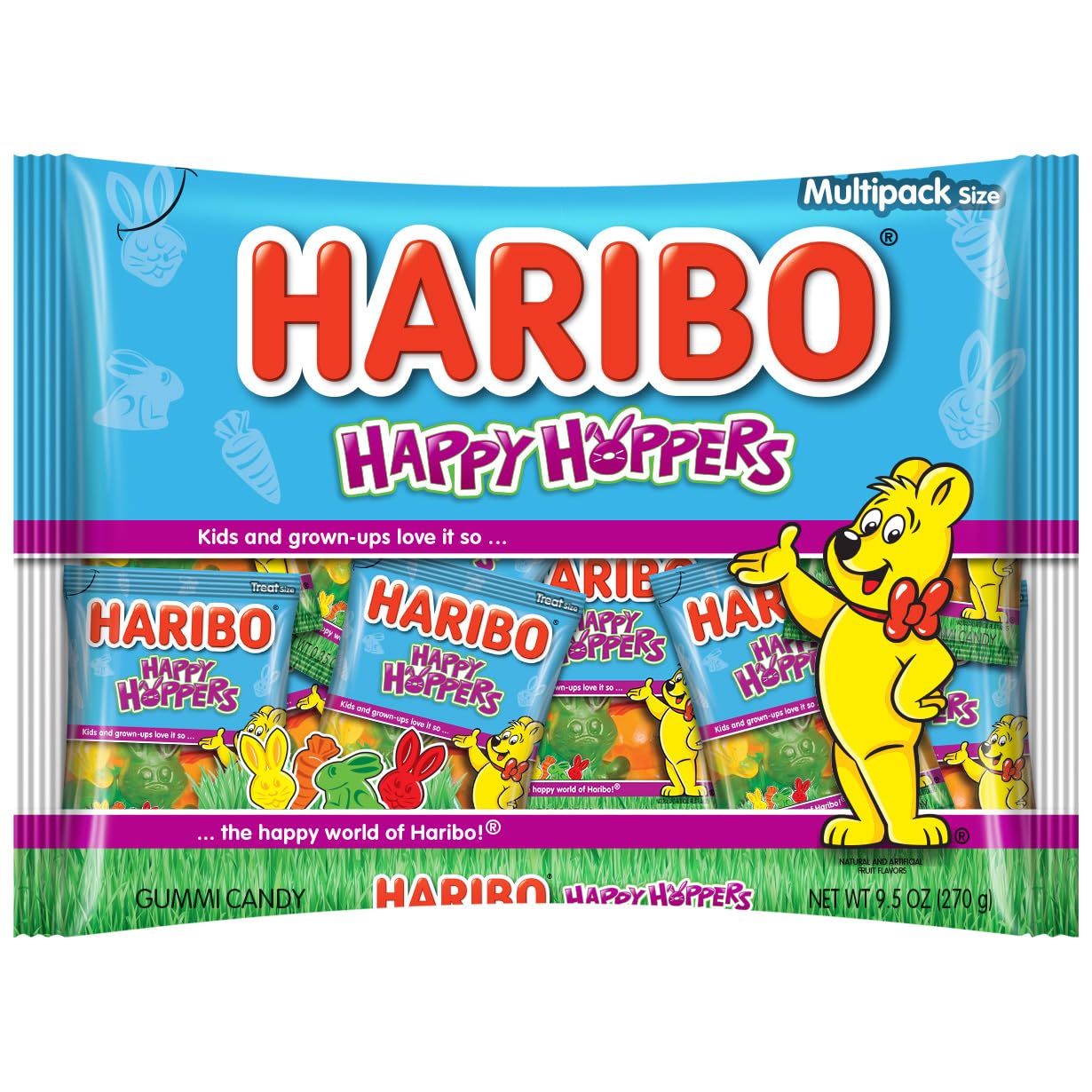 Haribo Easter Happy Hoppers Gummi Candy, Individually Treat Size Wrapped Packets, 9.5 Oz. Bag