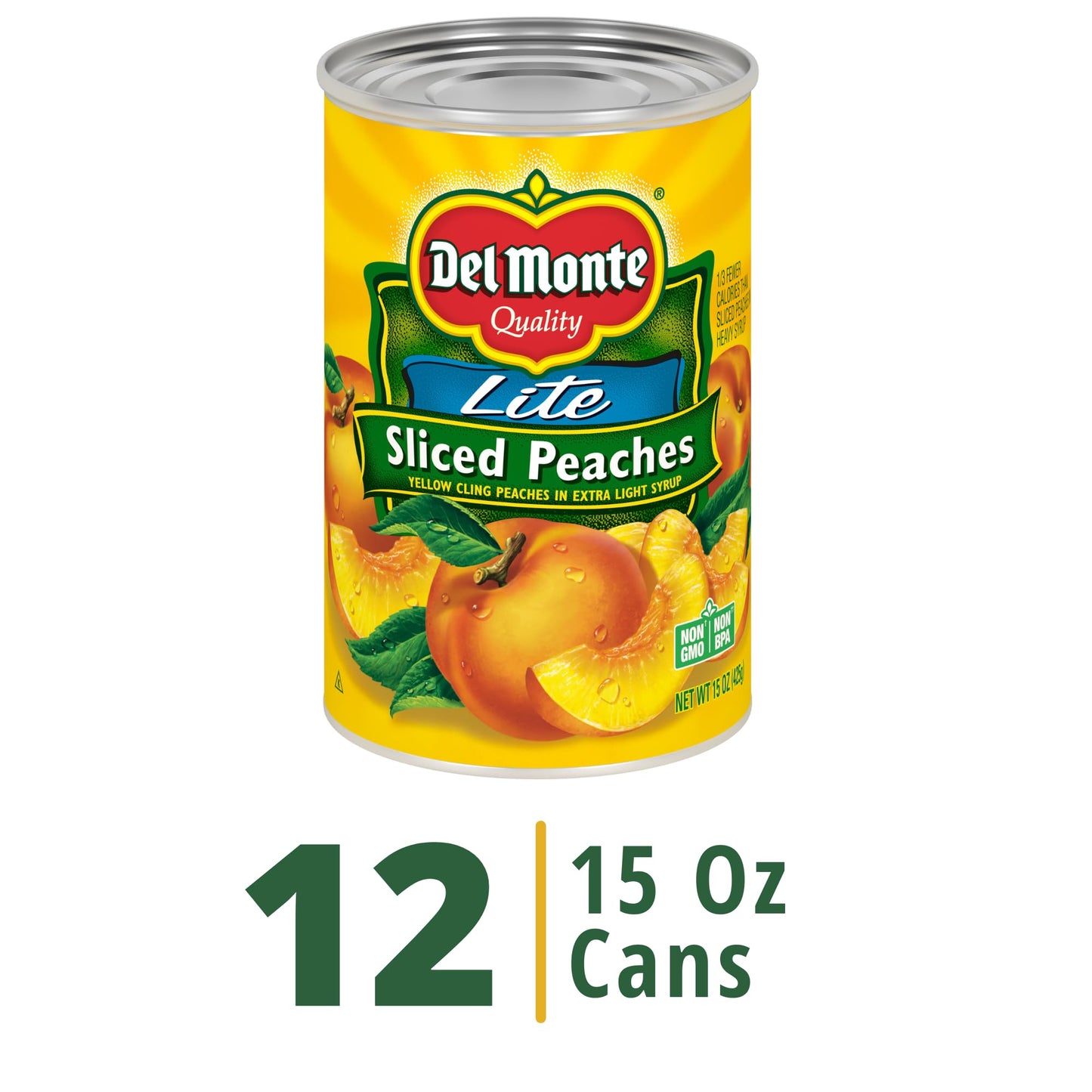 Del Monte Sliced Yellow Peaches in Extra Light Syrup, 15 oz Can, Pack of 12 Cans
