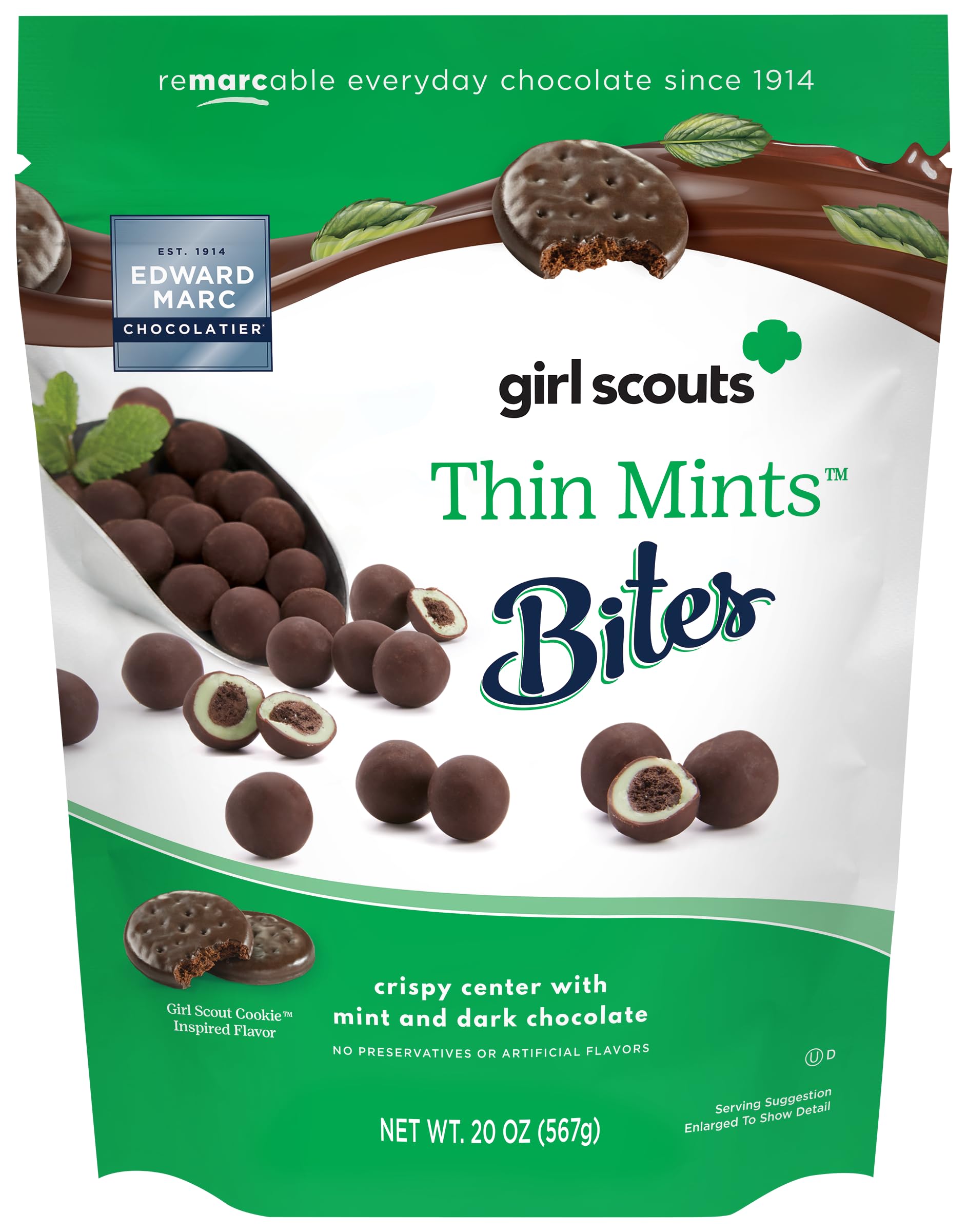 Edward Marc Thin Mint Bites, 20 oz - Girl Scouts-Inspired Mint Chocolate Cookie Bites, Giftable Gourmet Snacks, Dessert Bites