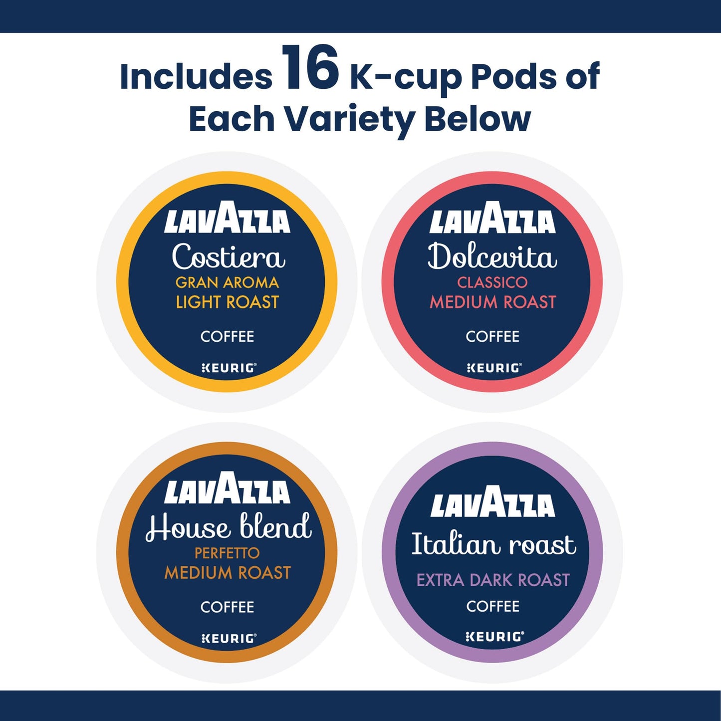 Lavazza Coffee Variety Pack, Keurig Single-Serve K-Cup Pods, 64 Count