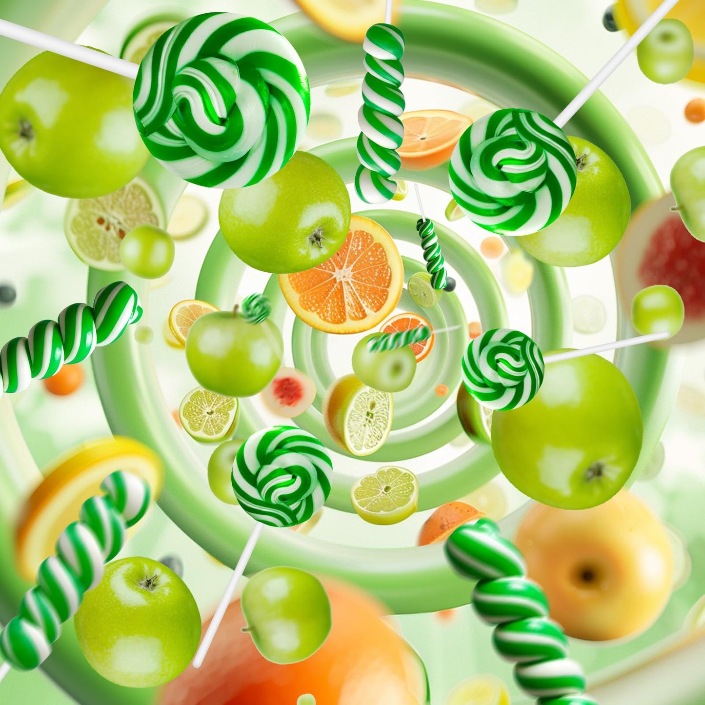 EORA 32 Pack Twist & Swirl Lollipops Green Apple Flavor Individually Wrapped Candy Bulk, St. Patricks Day, Green & White