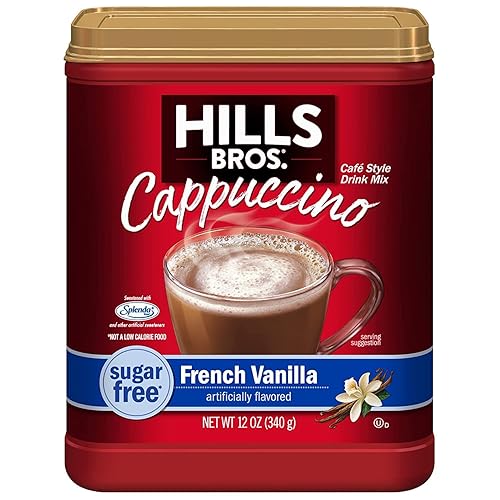 Hills Bros. Instant Cappuccino Mix, Sugar Free French Vanilla (12 Oz, Pack Of 1) – Convenient And Versatile, Instant Hot Or Iced Coffee, Frothy & Rich Vanilla Flavor - Just Add Water