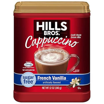 Hills Bros. Instant Cappuccino Mix, Sugar Free French Vanilla (12 Oz, Pack Of 1) – Convenient And Versatile, Instant Hot Or Iced Coffee, Frothy & Rich Vanilla Flavor - Just Add Water