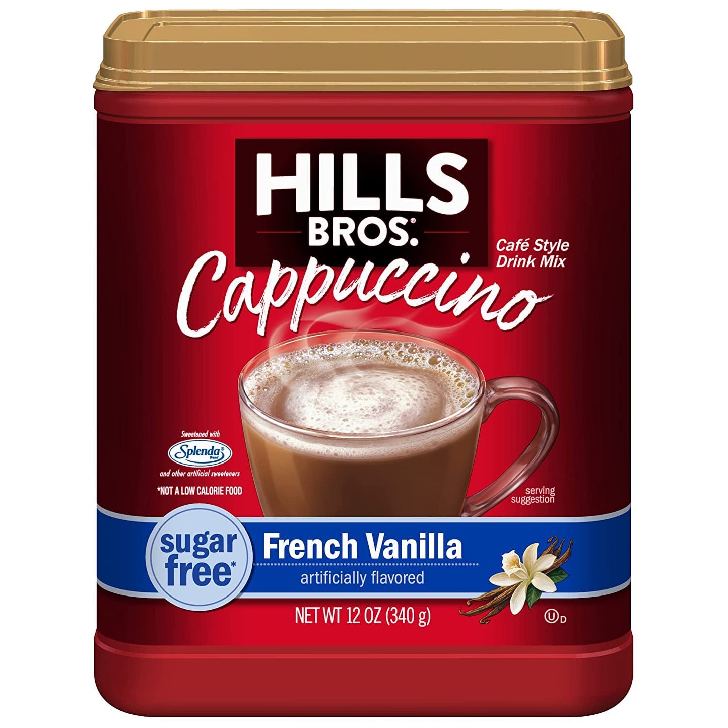 Hills Bros. Instant Cappuccino Mix, Sugar Free French Vanilla (12 Oz, Pack Of 1) – Convenient And Versatile, Instant Hot Or Iced Coffee, Frothy & Rich Vanilla Flavor - Just Add Water