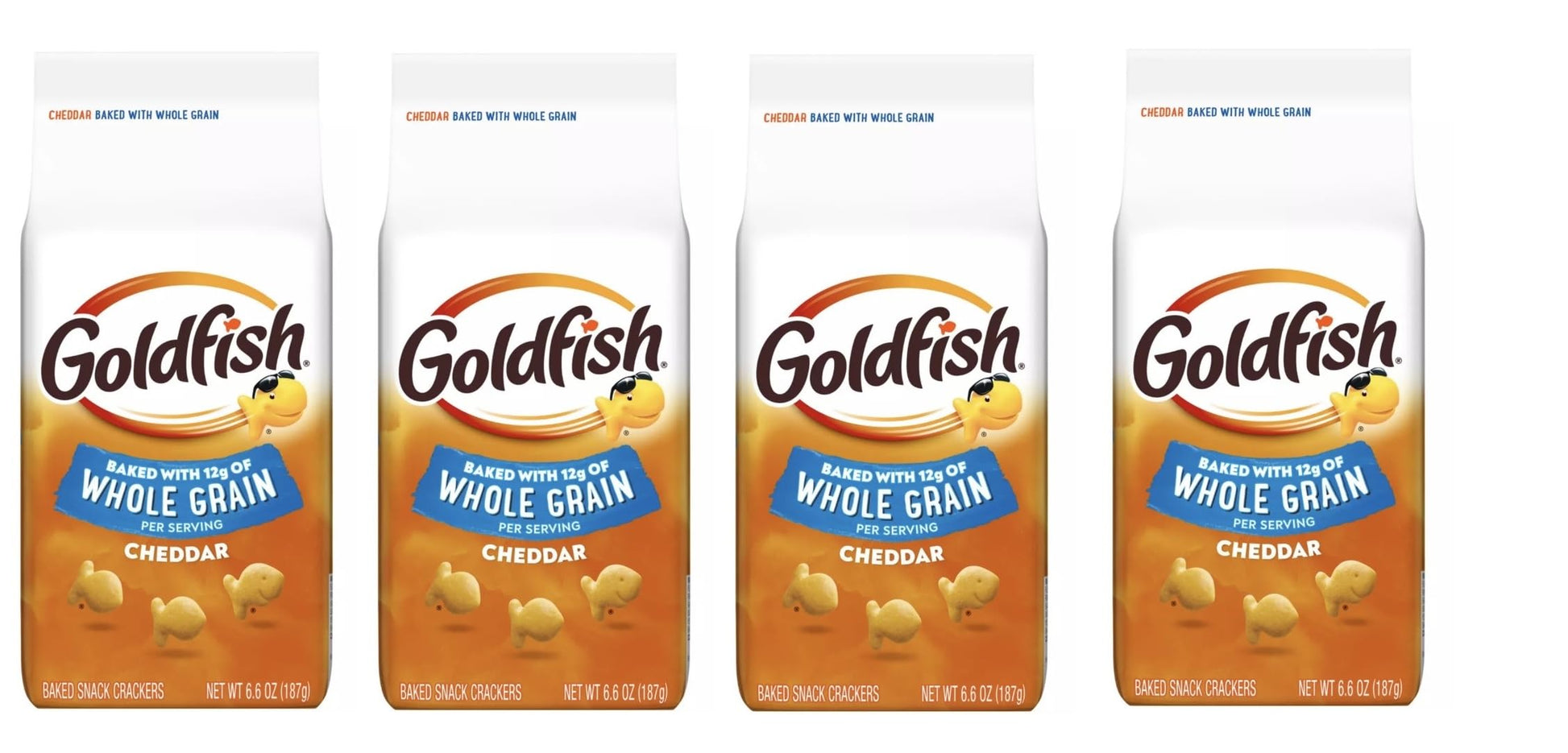 Goldfish Crackers - 4 bags - Free of Dyes (Whole Grain Cheddar 6.6oz)