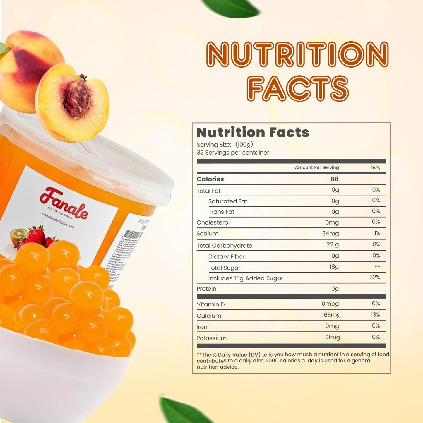 Fanale Peach Popping Boba Pearls, Vegan, Non-GMO, Gluten-Free, 7 lb (Pack of 4)