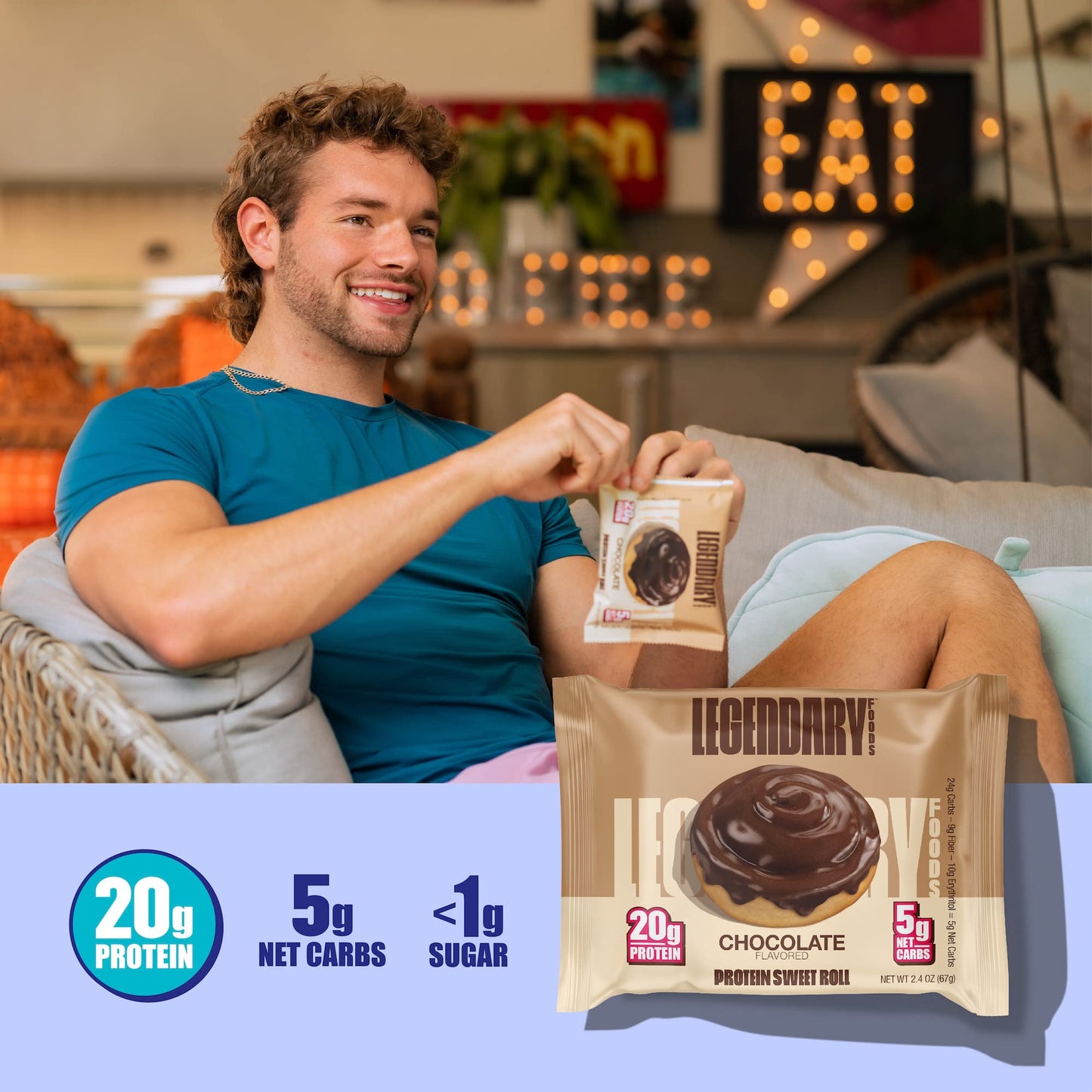 Legendary Foods High Protein Snack - Chocolate Sweet Roll, 20g Protein Bar Alternative, Low Carb, Gluten Free, 10 Count