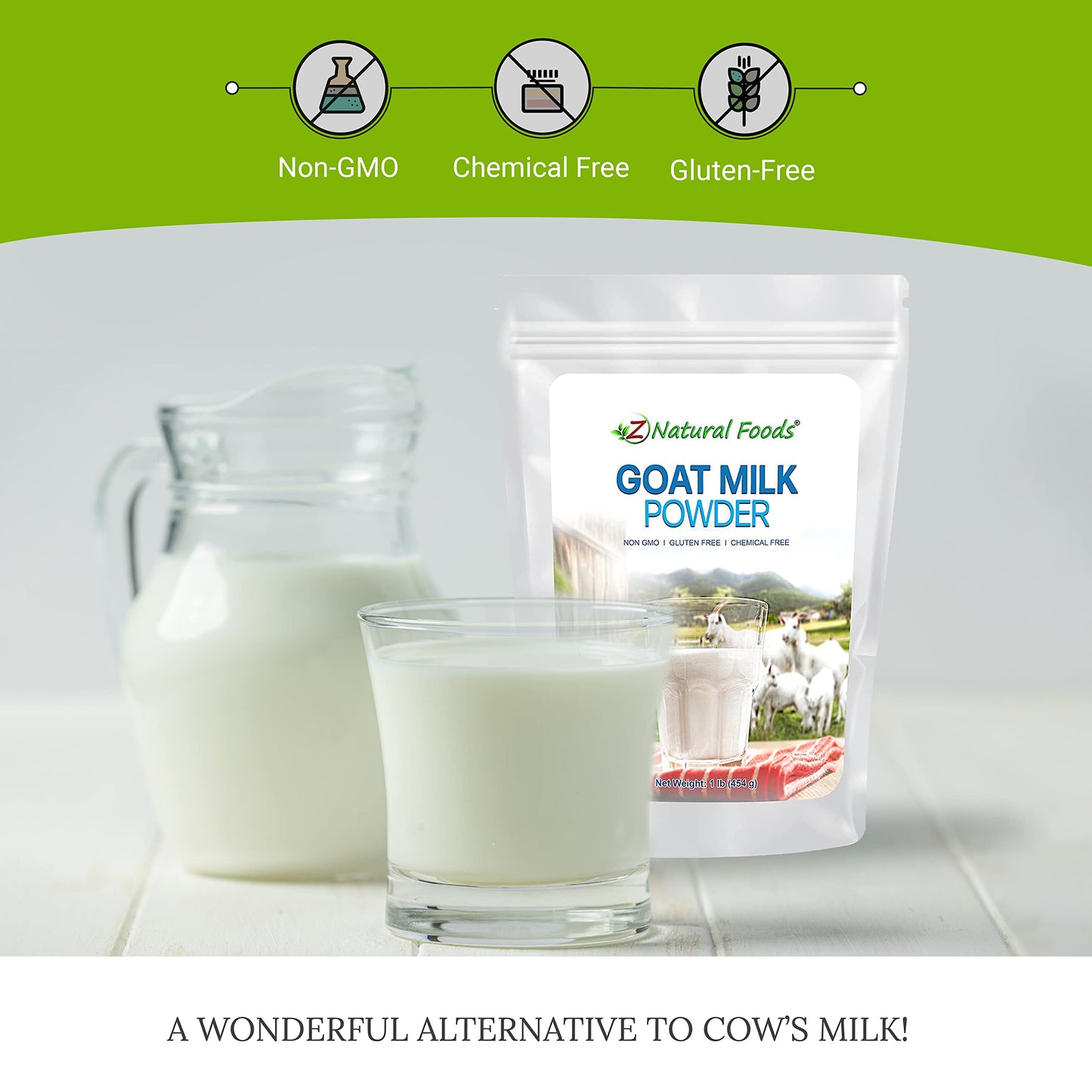 Z Natural Foods Goat Milk Powder - Pure Full Cream, 16 Ounce, Highly Nutritious, Easy Digestion for Smoothies, Cooking, Baking