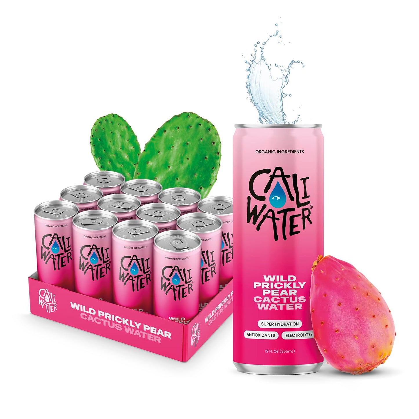 Caliwater - Organic Cactus Water - Wild Prickly Pear - 5G Sugar, 25 Calories - Coconut Water Alternative - Natural Plant Based Hydration - Skin Care, Electrolyte Drinks - Flavored Water - 12 Cans