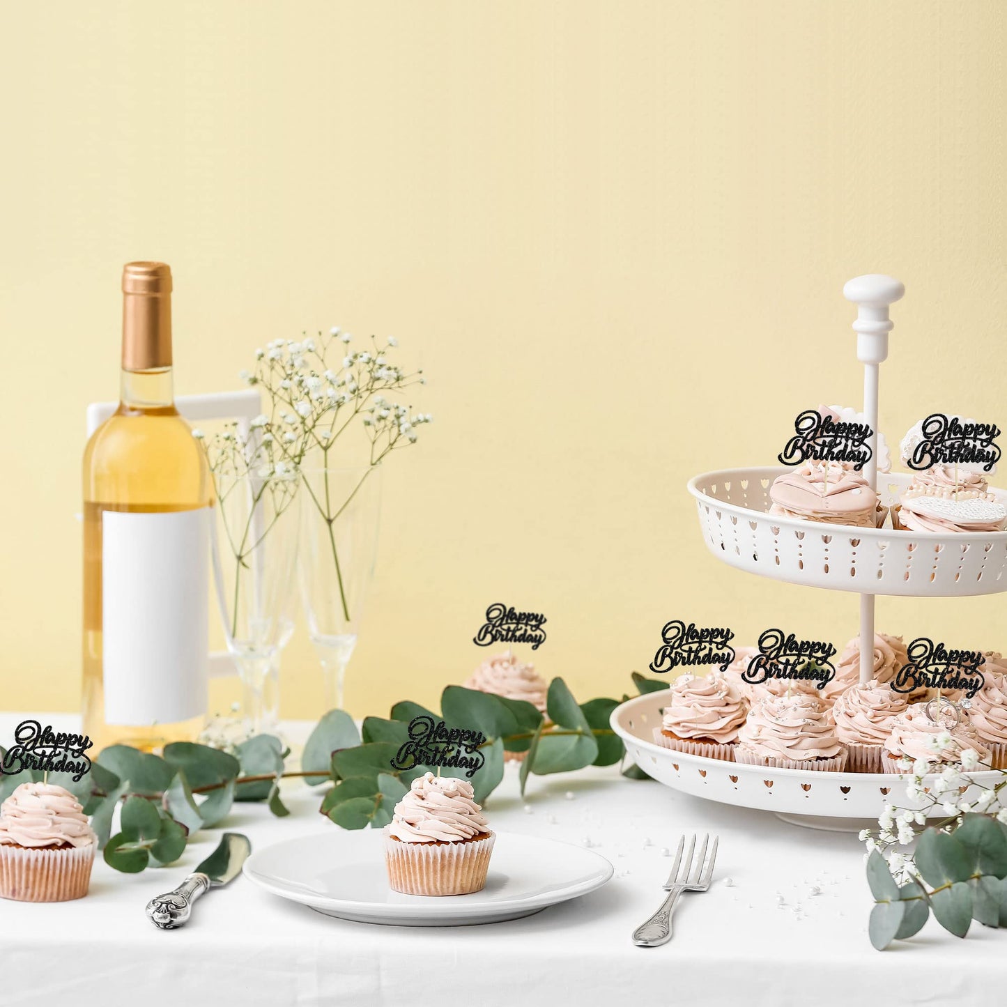 24Pcs Happy Birthday Cupcake Toppers Glitter Birthday Cupcake Food Picks For Celebrating Happy Birthday Party Cake Decorations S