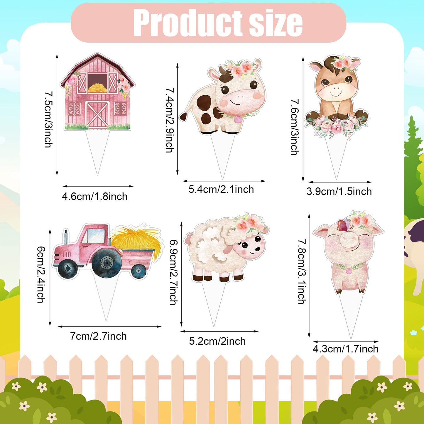 Hotop 48 Pcs Farm Animal Birthday Cupcake Toppers Farm Animal Theme Party Supplies Baby Shower Picks Barnyard Birthday Party Sup