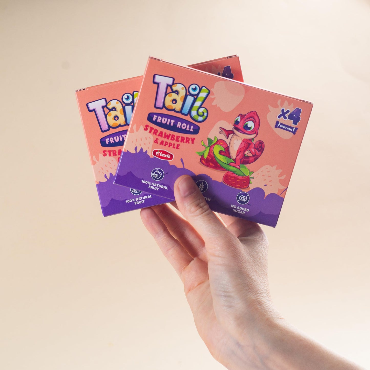 Tail Fruit Roll Healthy Snacks 48 Individual Packs Strawberry (Fresa) Flavor for Kids and Adults. No added sugar, non-GMO, sourc