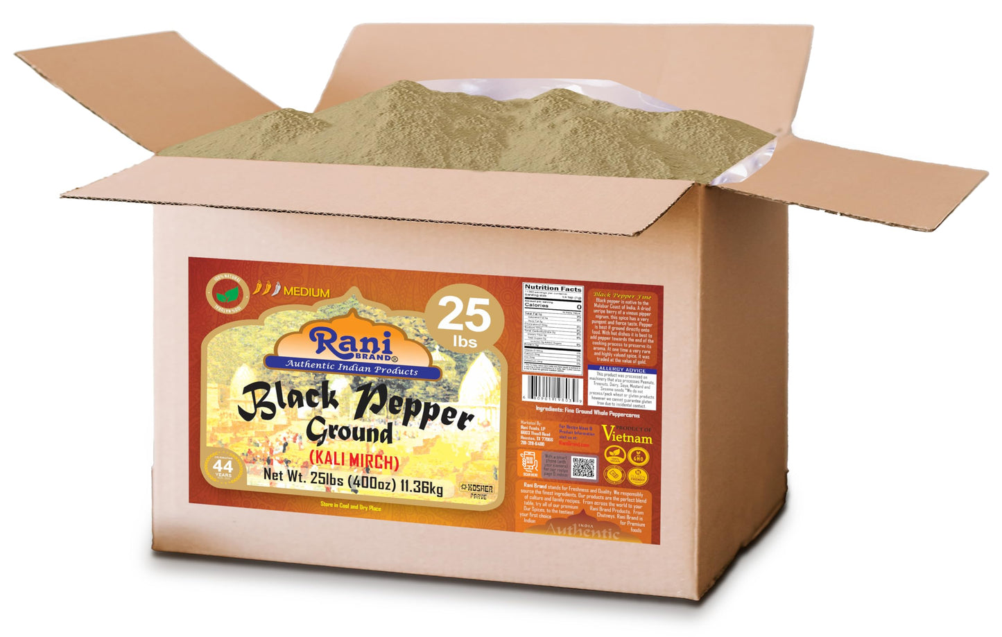Rani Black Pepper Fine Powder 80 Mesh 400Oz (25Lbs) 11.36Kg Bulk Box ~ All Natural | Vegan | Gluten Friendly | Non-Gmo | Kosher