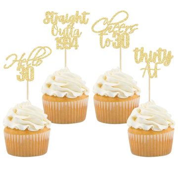 Gyufise 48 Pack Gold Glitter Hello 30 Cupcake Toppers Glitter Thirty Cheers To 30 Straight Outta 1994 Cupcake Picks For 30Th Bir