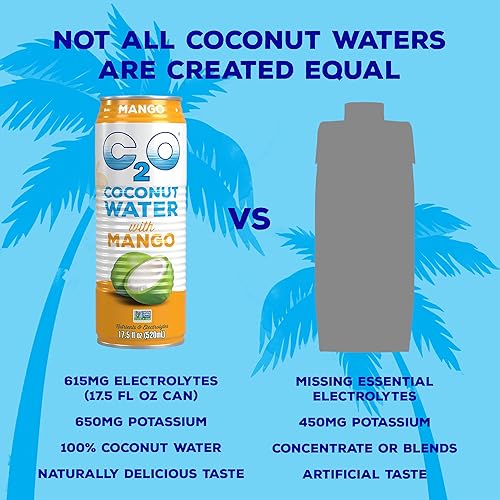 C2O - Coconut Water With Mango (12 Pack) - Made With Fresh Coconut Water - Plant Based - Non Gmo - Canned Water - Natural Hydrat