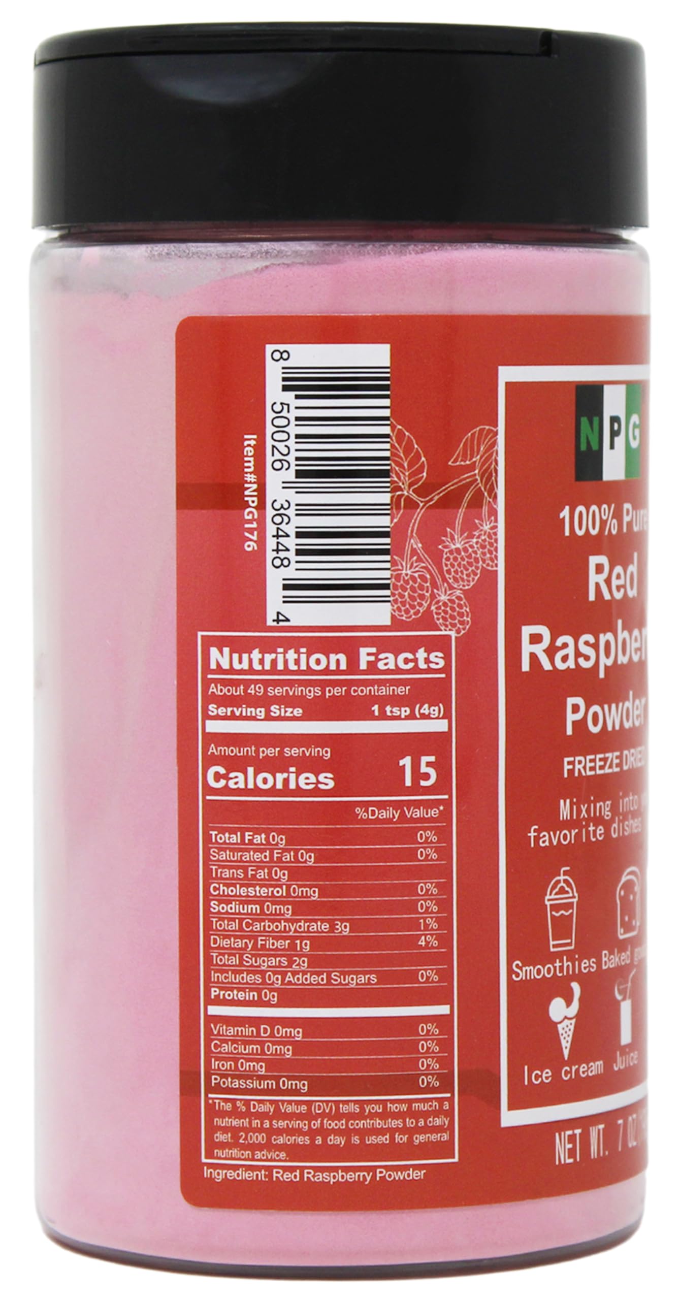 Npg Freeze Dried Red Raspberry Juice Powder 7 Oz, Seedless Fine Superfood Powder For Flavoring, Coloring, Baking, Smoothies, Pur
