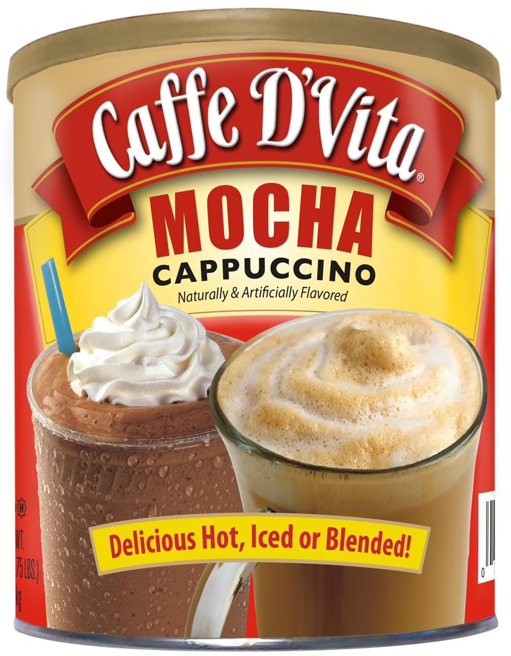 Caffe DVita Mocha Cappuccino Mix, Instant Gluten-Free Powder, 60oz Can