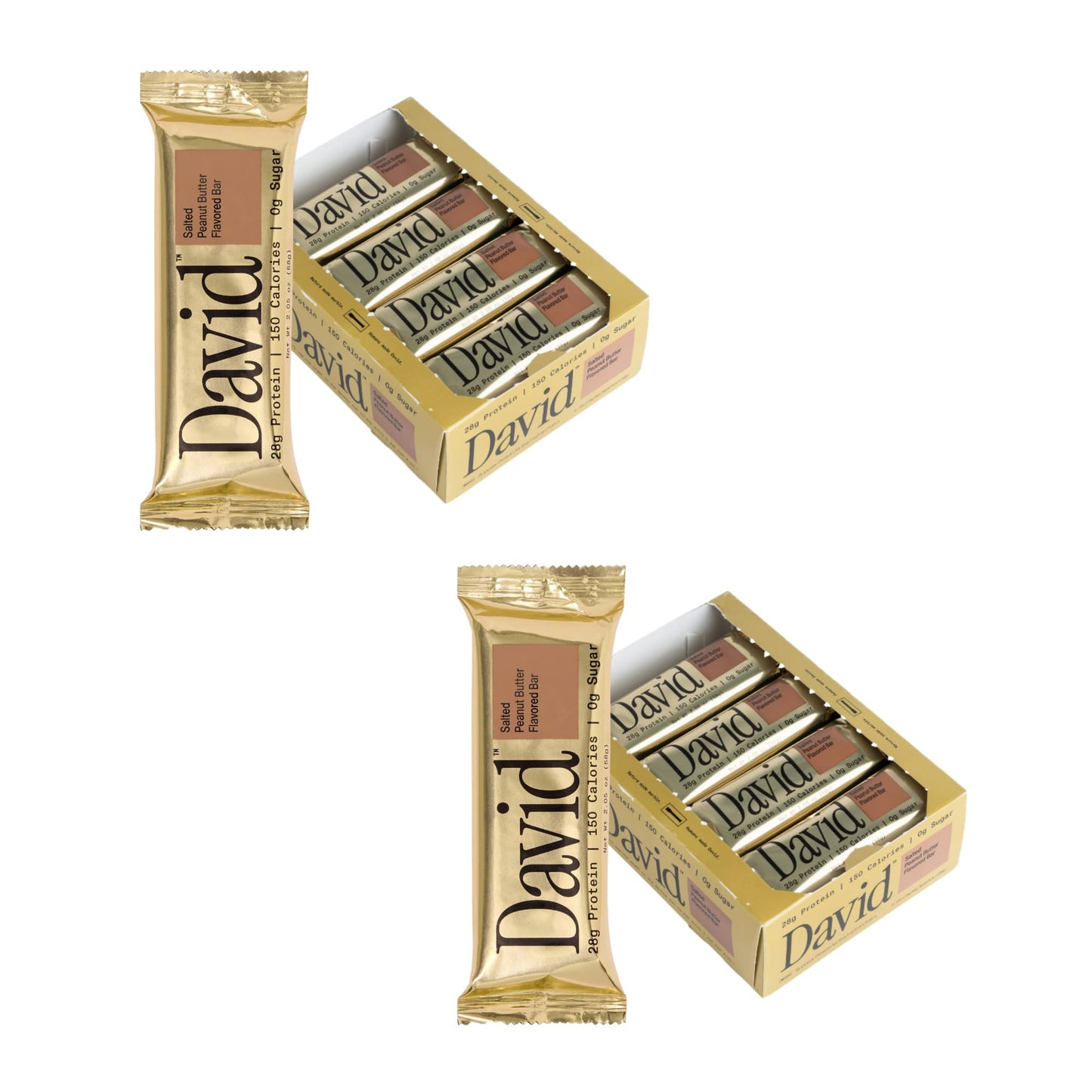 David Protein Bar  Salted Peanut Butter  24 Protein Bars | 28g of Protein | 150 Calories | 0g of Sugar - High Protein  Low Carb  Gluten Free Protein Bar  Pack of 24