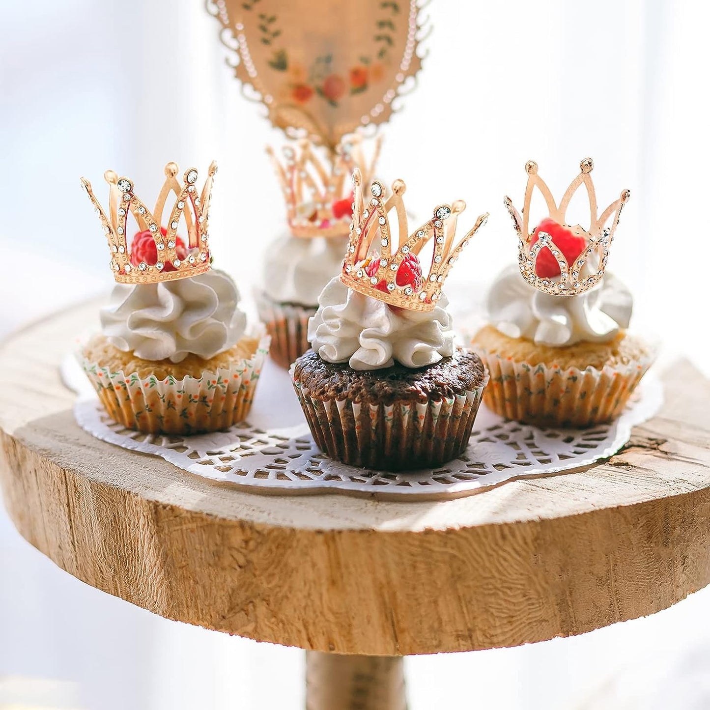 Fulanfudi Mini Crown Cake Topper Set, 16pcs, Rhinestone, Alloy, Small, Rose Gold, Baby Shower, Princess Birthday Decorations