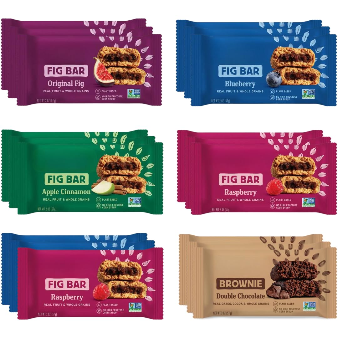 Whole Wheat Fig Bars 5 Flavor Variety Pack  Healthy Breakfast Fig Bars Variety Pack - 2 oz Bars 18 Pack