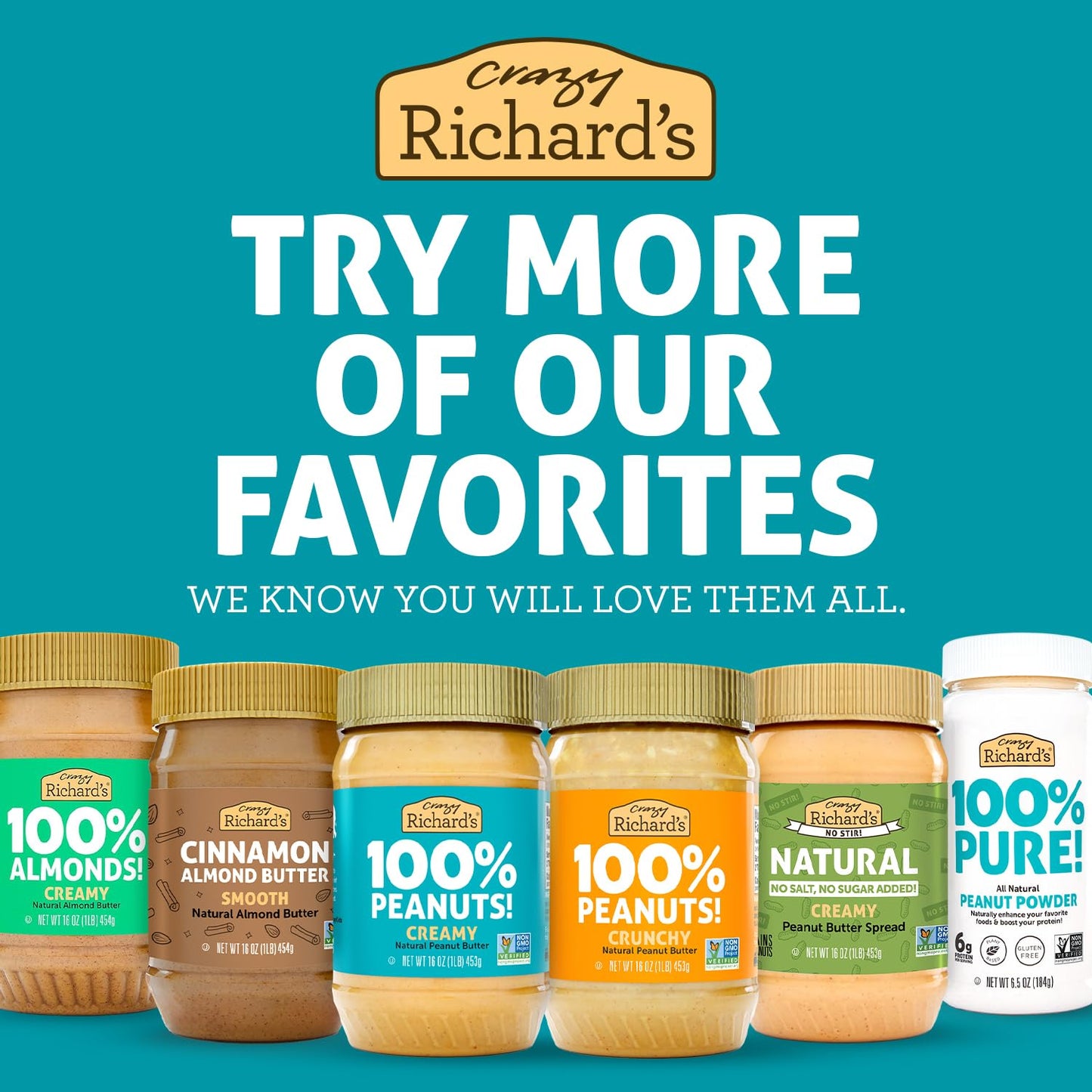 Crazy Richards 100% All-Natural Vegan Creamy & Crunchy Peanuty Butter with No Added Sugar and Non-GMO Variety Pack (16 Ounce  Pack of 4)