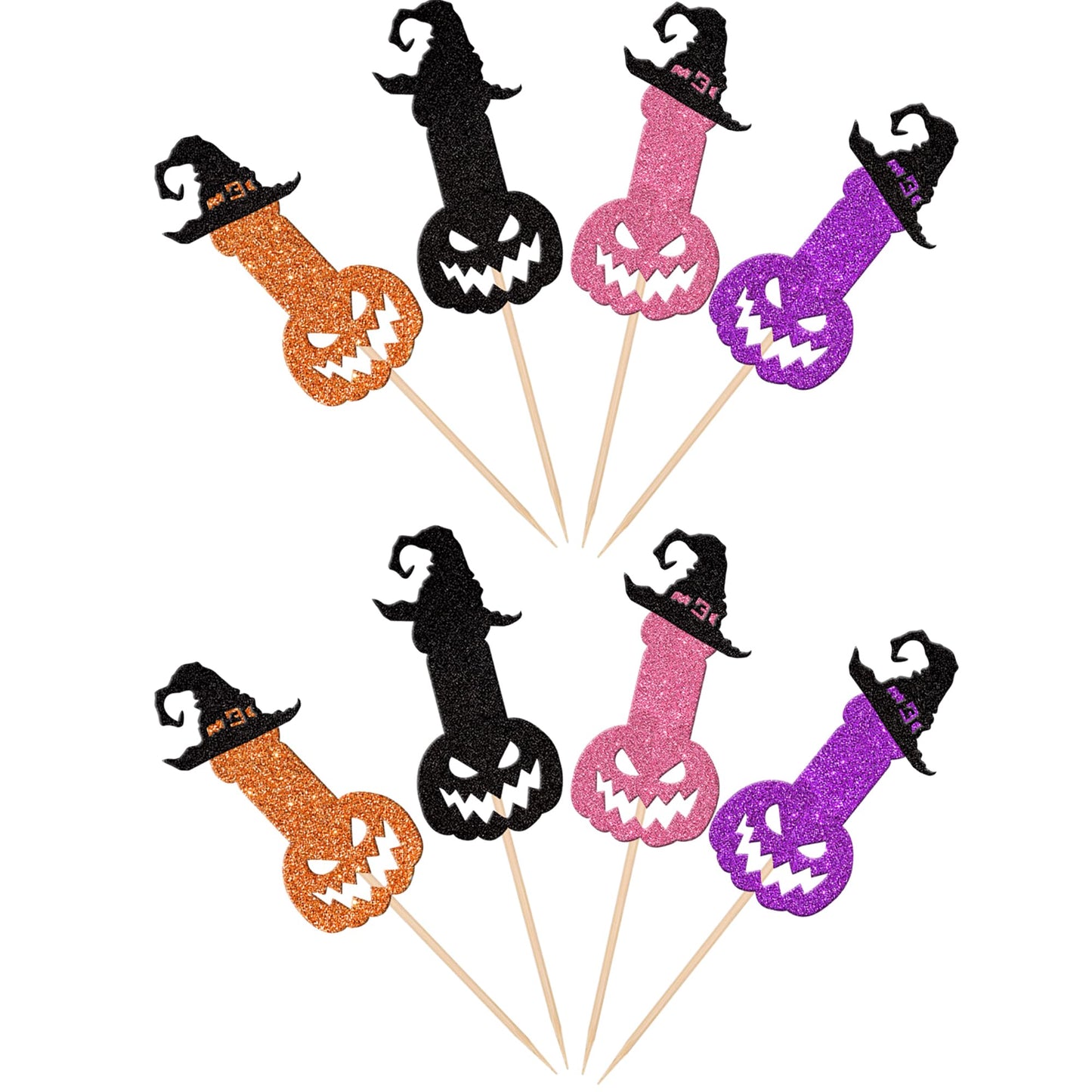 24 Pcs Halloween Bachelor Party Cupcake Toppers Glitter Ghost Witch Hat Bachelorette Cupcake Picks Hen Funny Party Cake Decorati