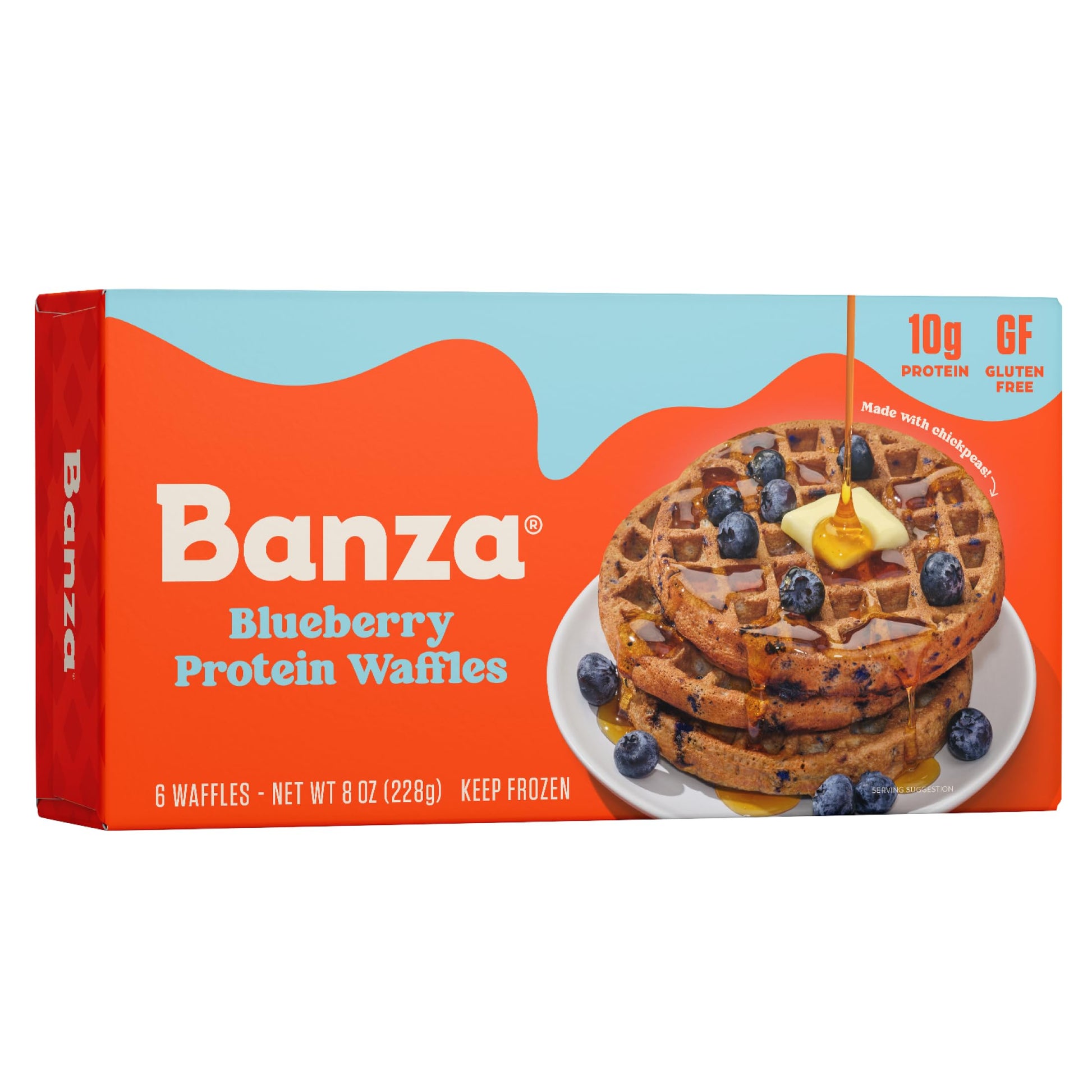 Banza Gluten-Free Waffles, Blueberry Waffles 10g Protein | Lower Carb | High Fiber | High Protein | Plant Based Waffles | 8oz