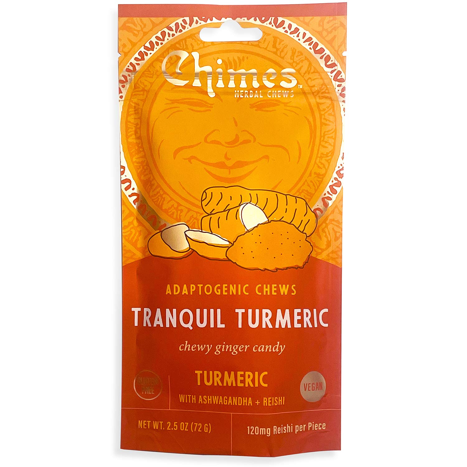 Chimes Tranquil Turmeric Adaptogen Ginger Chews Candy - (1 Pack With Ashwagandha, Reishi and Turmeric with Curcumin) Vegan, Glut