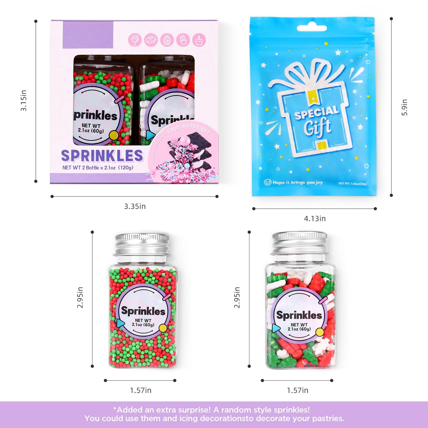 Edible Christmas Sprinkles for Cake Decorating, Christmas Tree Sprinkles, Christmas Rainbow Nonpareils Sprinkles for Chocolate,