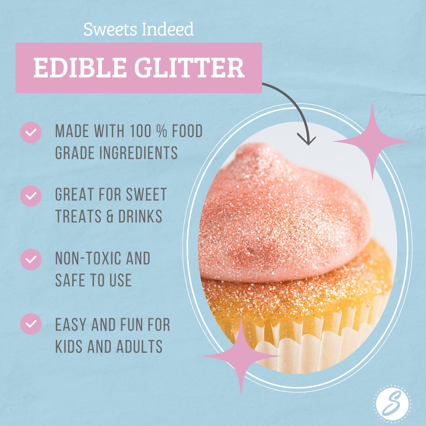 Sweets Indeed, Edible Glitter, Perfect for Drinks, Cocktails, Beverages & Cake Decorating, Dessert Cake Topper, Gift, 4 grams (S