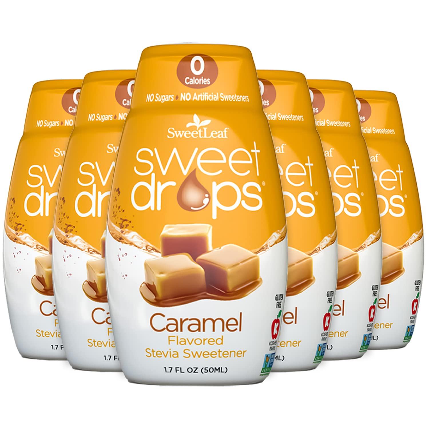 SweetLeaf Stevia Drops Liquid Sweetener, Caramel Flavor, 1.7 Fl Oz, Pack of 6, Plastic, No Color, Model 2821