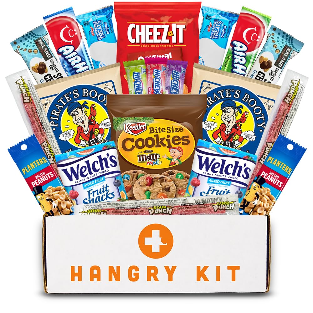 Hangry Kit Mega Care Pack (Essential Kit) - Snack Box Kit - Birthday Snack Box Gift for mature-themeds & Kids -- (20 count) Gift Basket Care Package Ideal for College Students -- Contains Birthday Snacks  Cookies  Chips  Candy. Party Variety Gift Box.