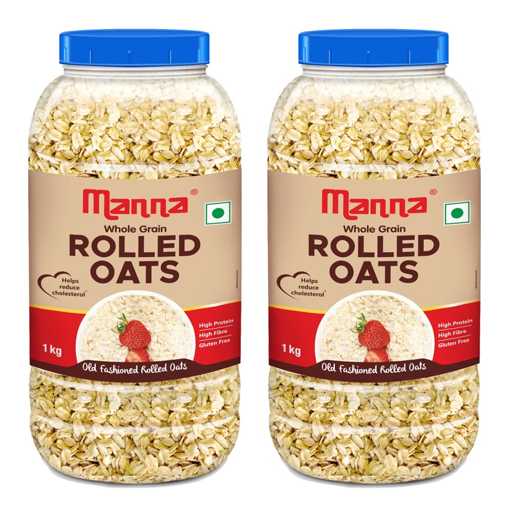Manna 100% Rolled Oats 2kg | Gluten Free | Traditional Oats | Diabetic Friendly | 100% Wholegrain 1kg (Pack of 2)