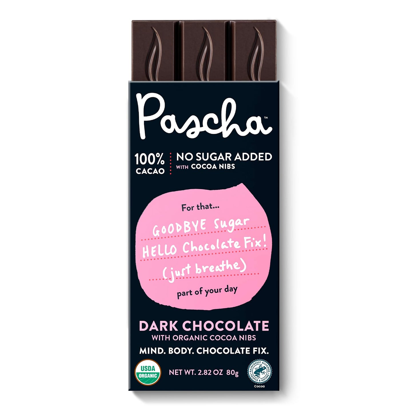 Pascha Organic Chocolate Bars, Gluten Free, Non GMO, 2.82 Oz, Pack of 10, Sugar Free Dark Keto 100% Cacao with Cocoa Nibs