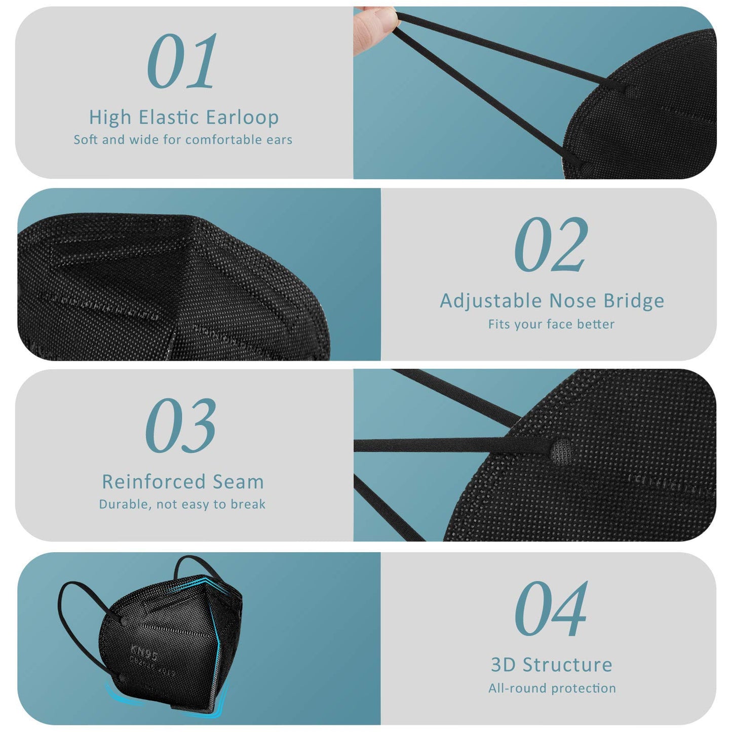 Chisip Kn95 Face Mask 60 Pcs, 5 Layer Cup Dust Safety Masks, Breathable Protection Masks Against Pm2.5 Dust For Men, Women Black
