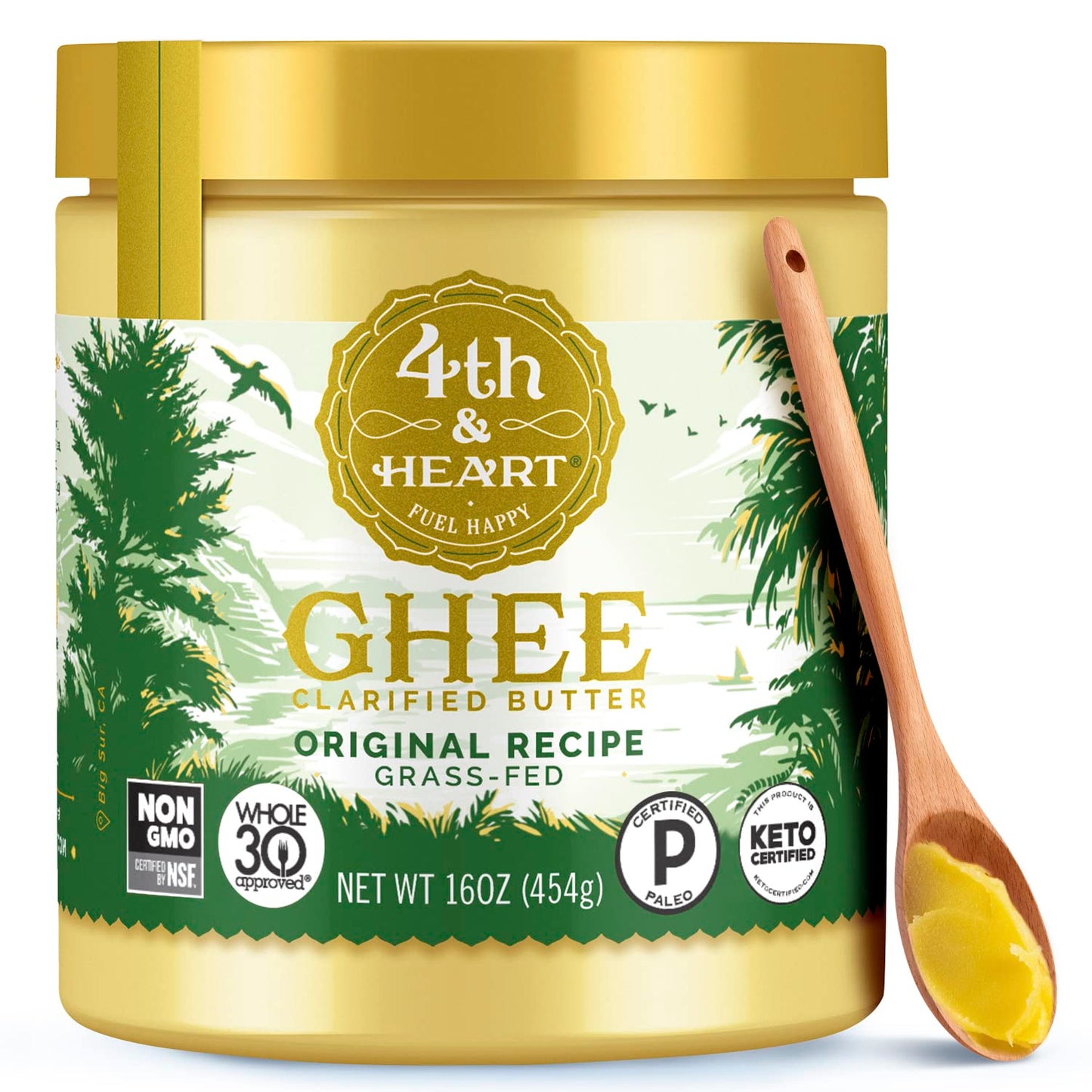 4th & Heart Original Grass-Fed Ghee, Clarified Butter, Keto, Pasture Raised, Lactose and Casein Free, Certified Paleo (16 Ounces