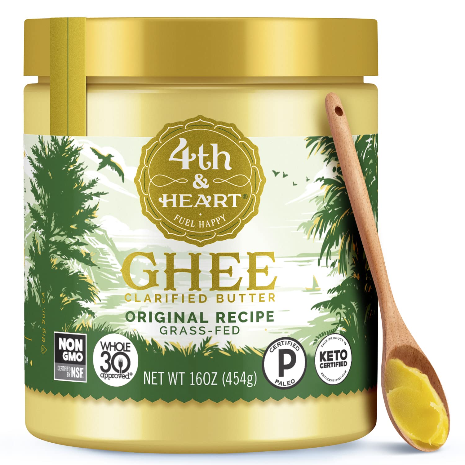 4th & Heart Original Grass-Fed Ghee, Clarified Butter, Keto, Pasture Raised, Lactose and Casein Free, Certified Paleo (16 Ounces