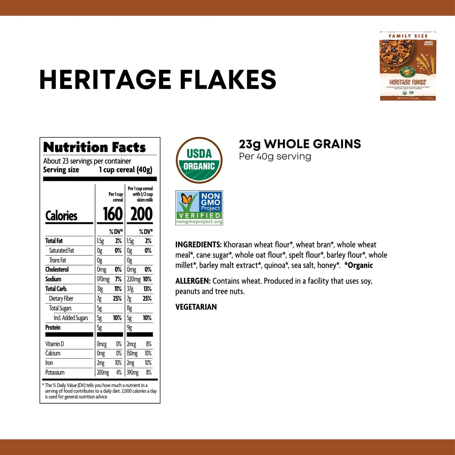 Nature s Path Organic Heritage Flakes Cereal, 33.5 oz (Pack of 4), Non-GMO