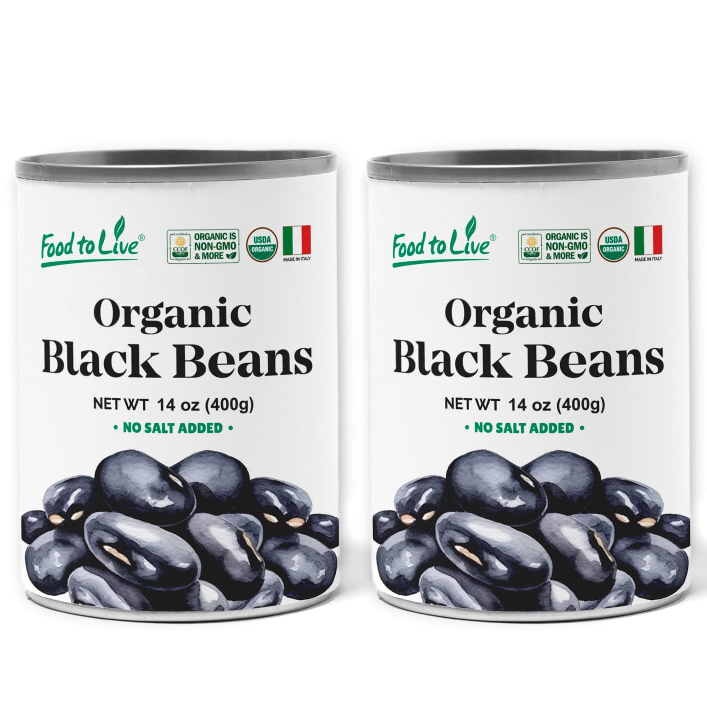 Food to Live Organic Canned Black Beans, 14 oz (Pack of 2) - Unsalted Non-GMO Frijoles Negro. Perfect for Salads, Soups, Stews. 
