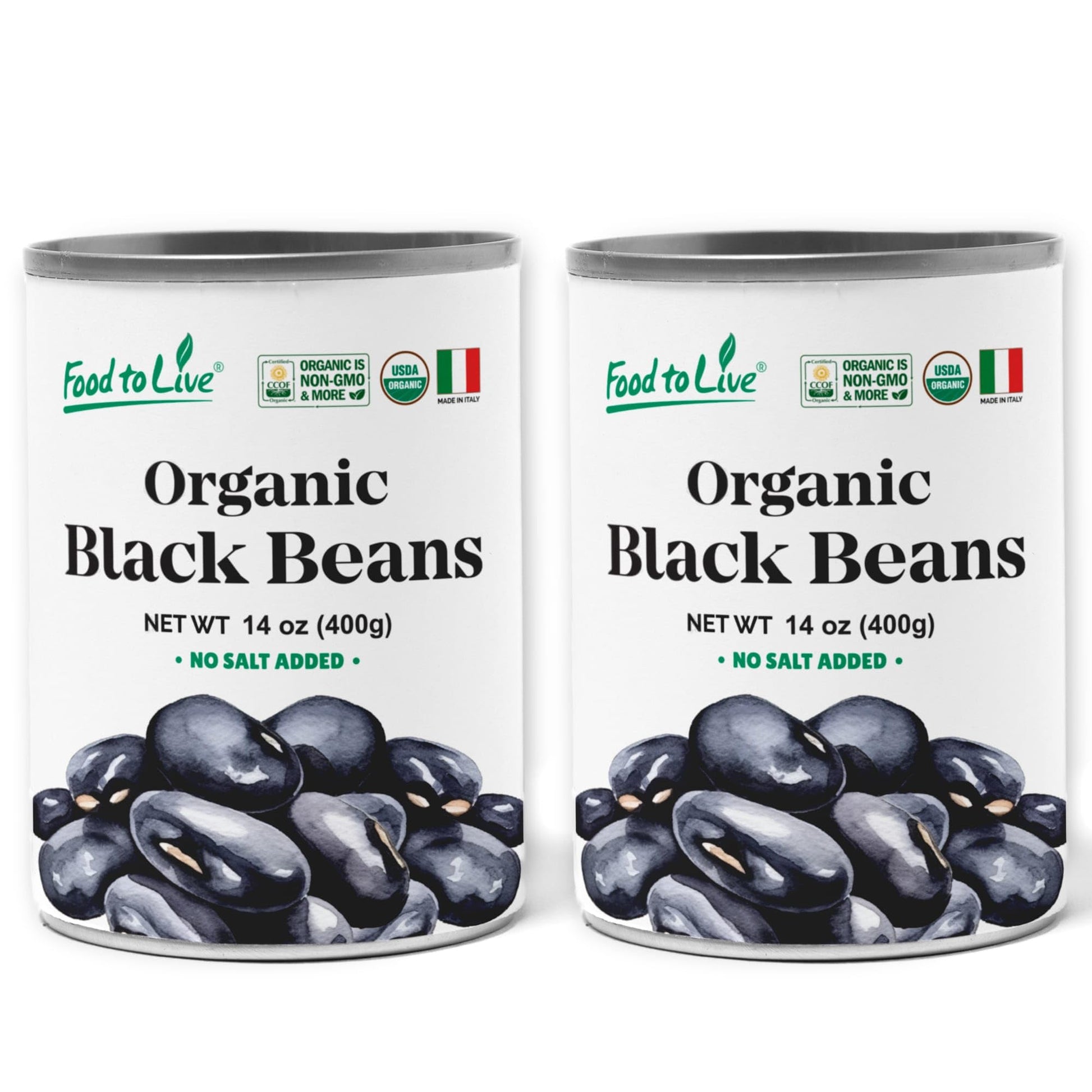 Food to Live Organic Canned Black Beans, 14 oz (Pack of 2) - Unsalted Non-GMO Frijoles Negro. Perfect for Salads, Soups, Stews. 
