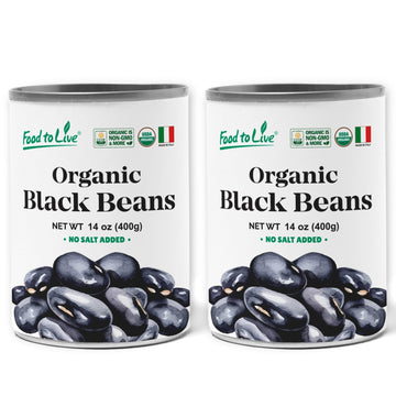 Food to Live Organic Canned Black Beans, 14 oz (Pack of 2) - Unsalted Non-GMO Frijoles Negro. Perfect for Salads, Soups, Stews. 
