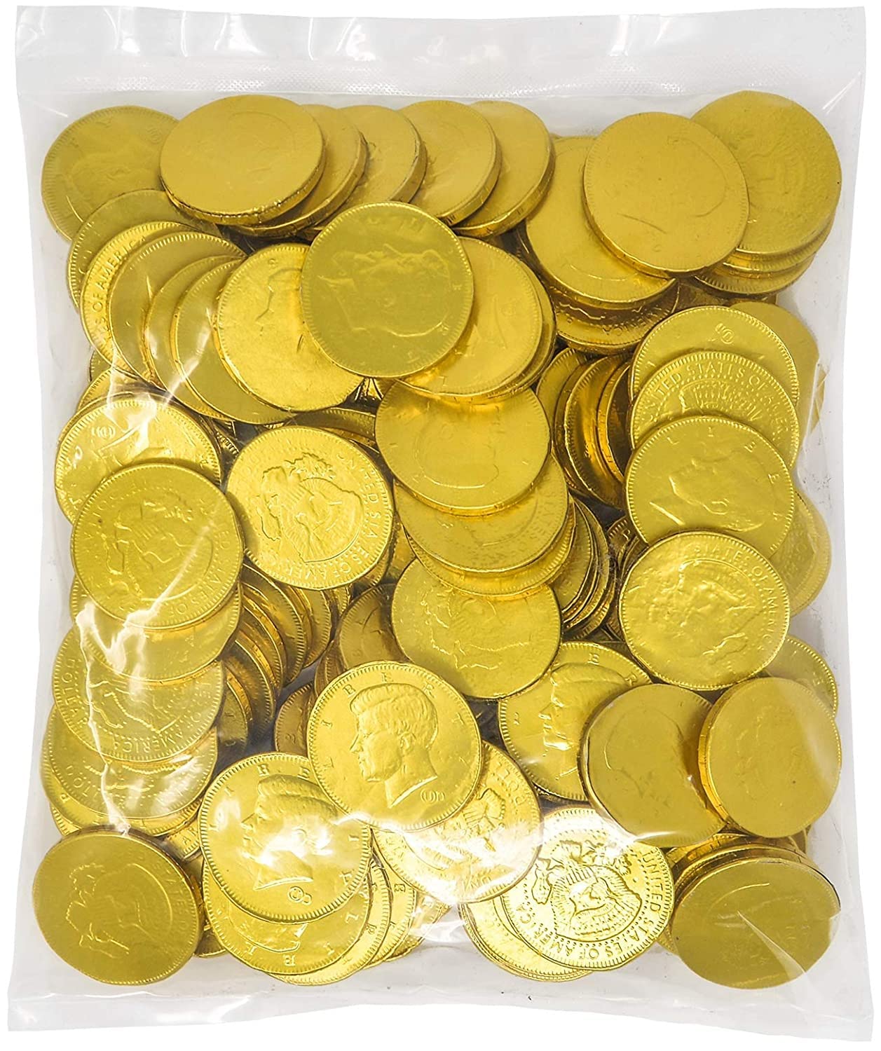 Large Solid Premium Milk Chocolate Coins, Kennedy Half Dollar Wrapped In Gleaming Gold Foil, 260 Pieces Made In Europe Coins