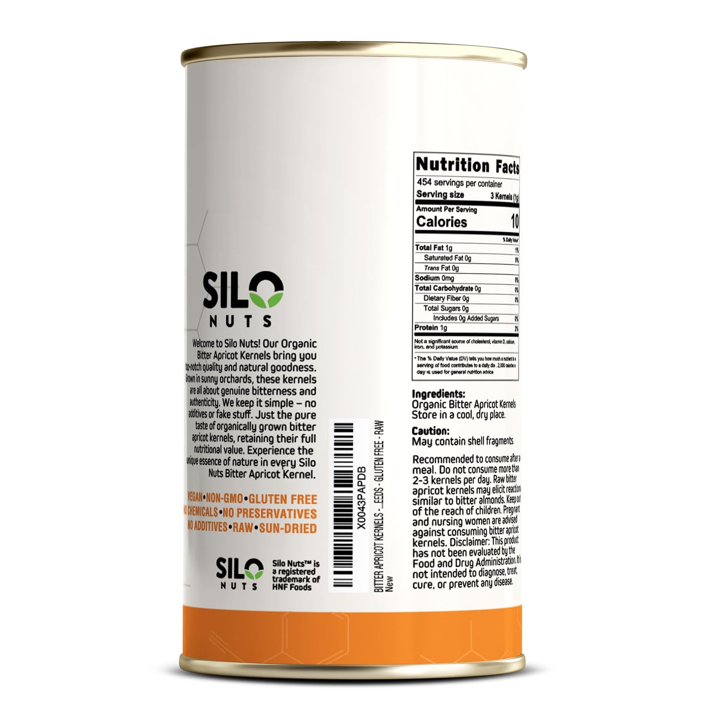 SILO Nuts Organic Bitter Apricot Kernels - 16 oz USDA Certified Organic Bitter Apricot Seeds - Natural & Non-GMO  enhanced Quality Kernals  No Sulfur or Additives