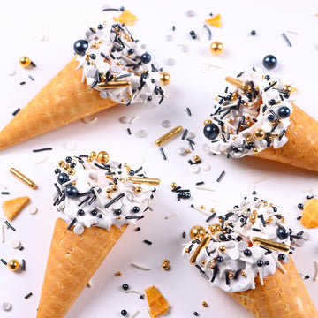 Sujoygar Black Gold And Silver Sprinkles Set, Graduation Black Sprinkles Mix For Cake Decorating Cupcake Topping Ice Cream Bakin